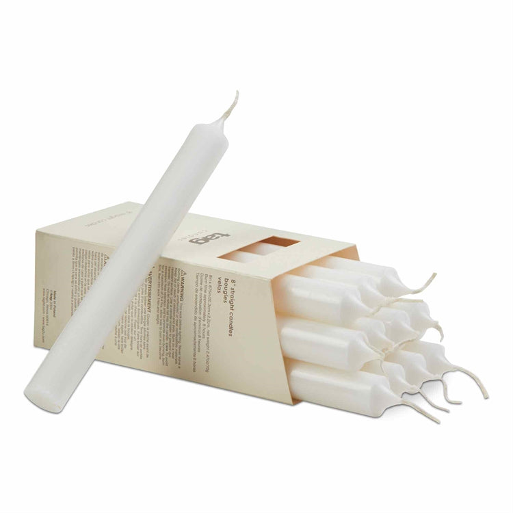 8" x 1" White Straight-sided Taper Candles, Set of 12