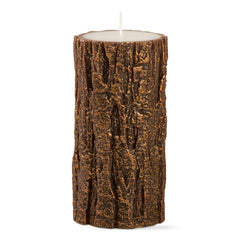 Gilded Tree Bark Pillar 3" x 6" Candle
