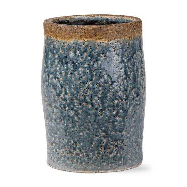 Crackle Glaze 8" Rustic Vase, Blue Denim