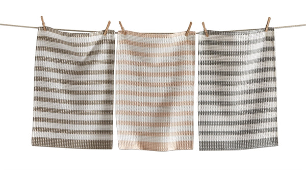 Chambray Waffle Weave Stripe Dishtowels, Set of 3