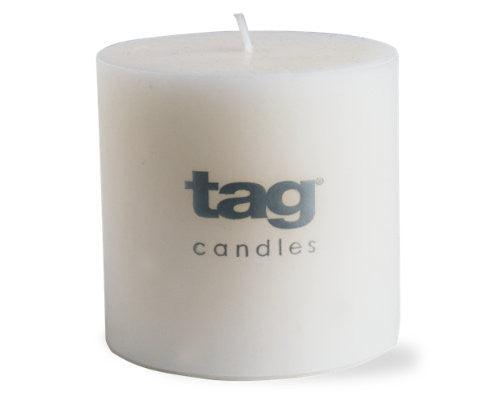 3" x 3" White Chapel Candle -Tag