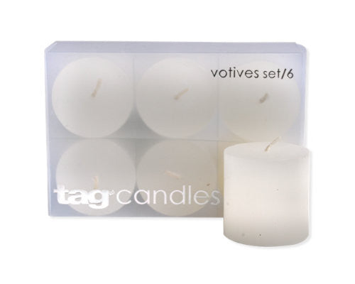 White Chapel Votive Candles, Set of 6 -Tag